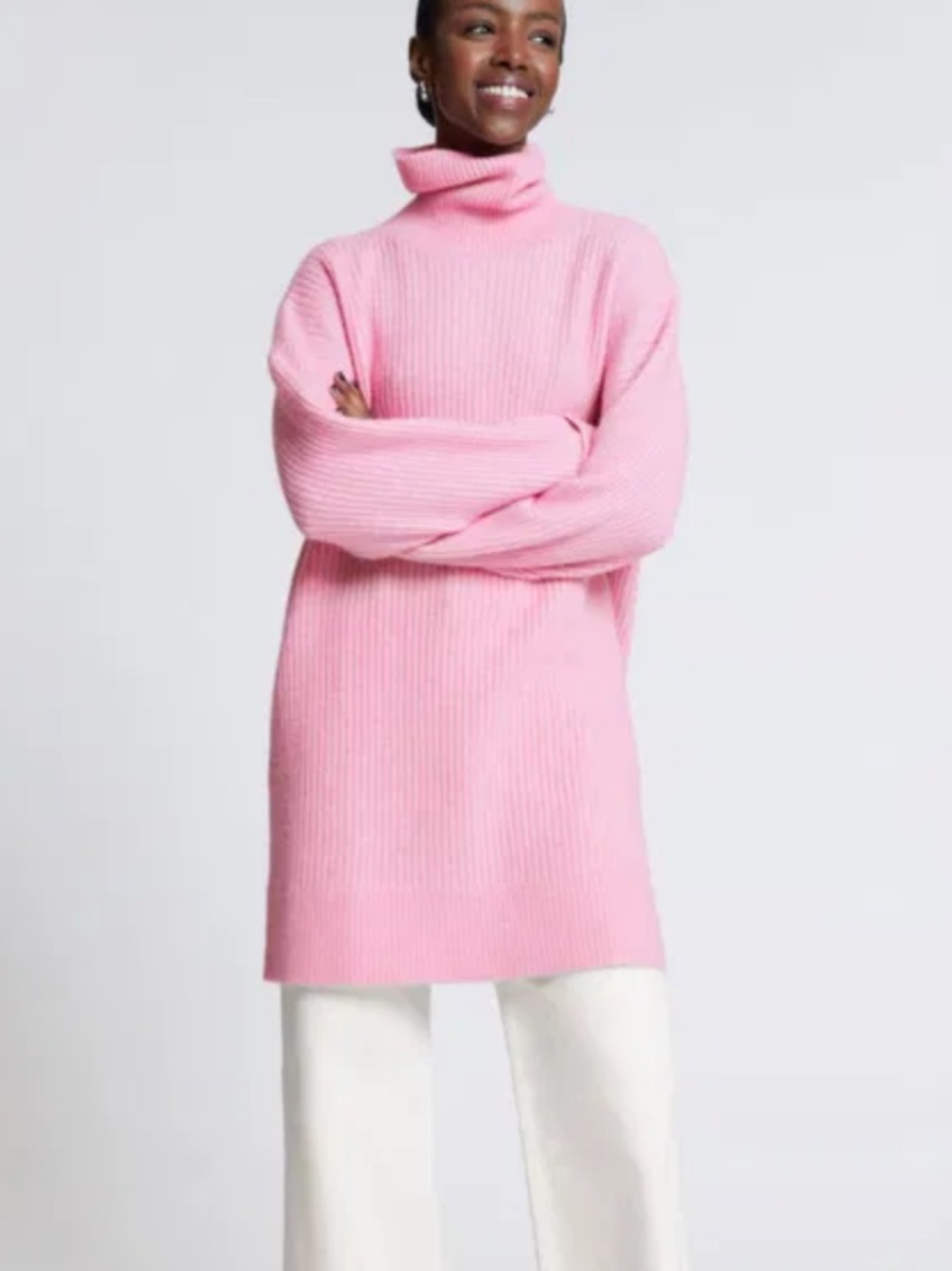 & Other Stories Oversized Turtleneck Knit Sweater Pink Small Wool Alpaca